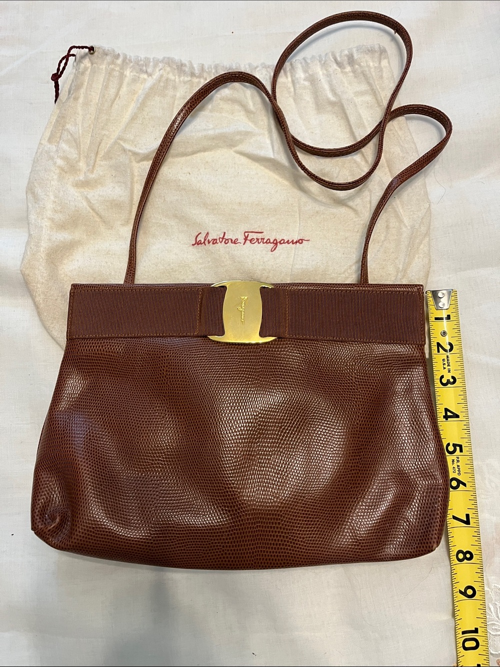 Salvatore Ferragamo Brown Leather Vara Bow Shoulder Bag